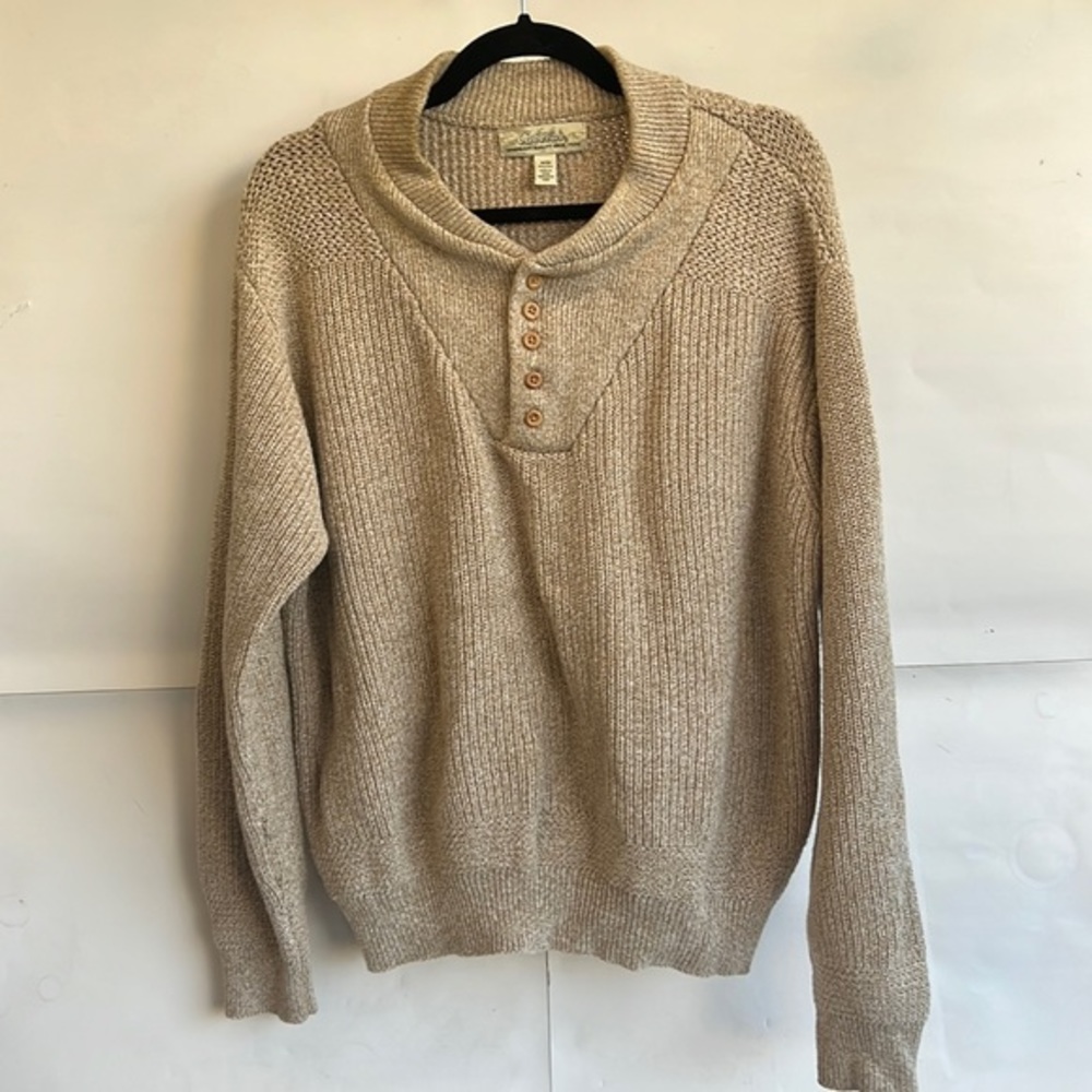 Cabela’s Heavy Cotton Henley Sweater Size M‎ Beige Tan